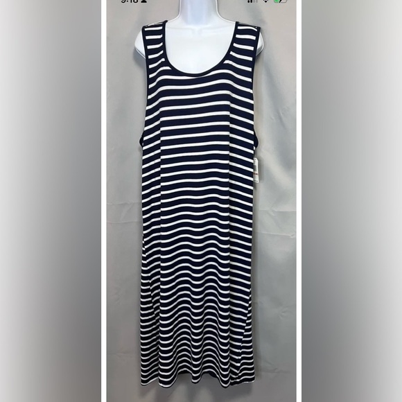 Náutica Womens Size 2X Navy White Striped Poly Tank Minimalist‎ Maxi Dress NWT - Picture 1 of 11